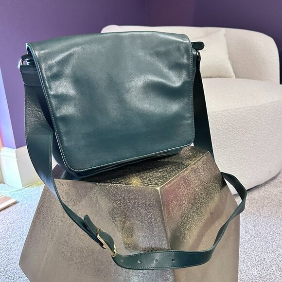Vintage Coach Green Leather Messenger Bag - Picture 1 of 7